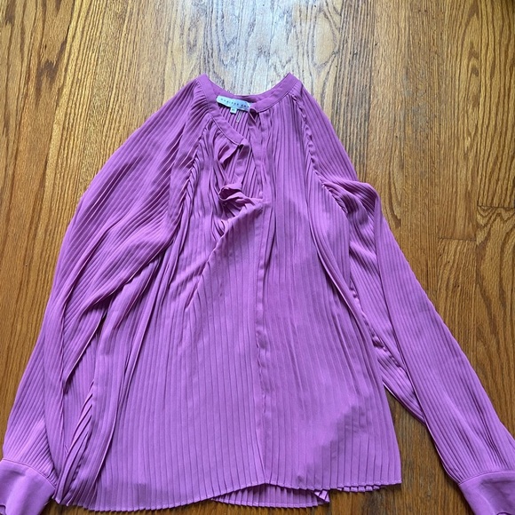 Anthropologie endless Rose pleated tie neck blouse Sz: XS - Picture 5 of 8